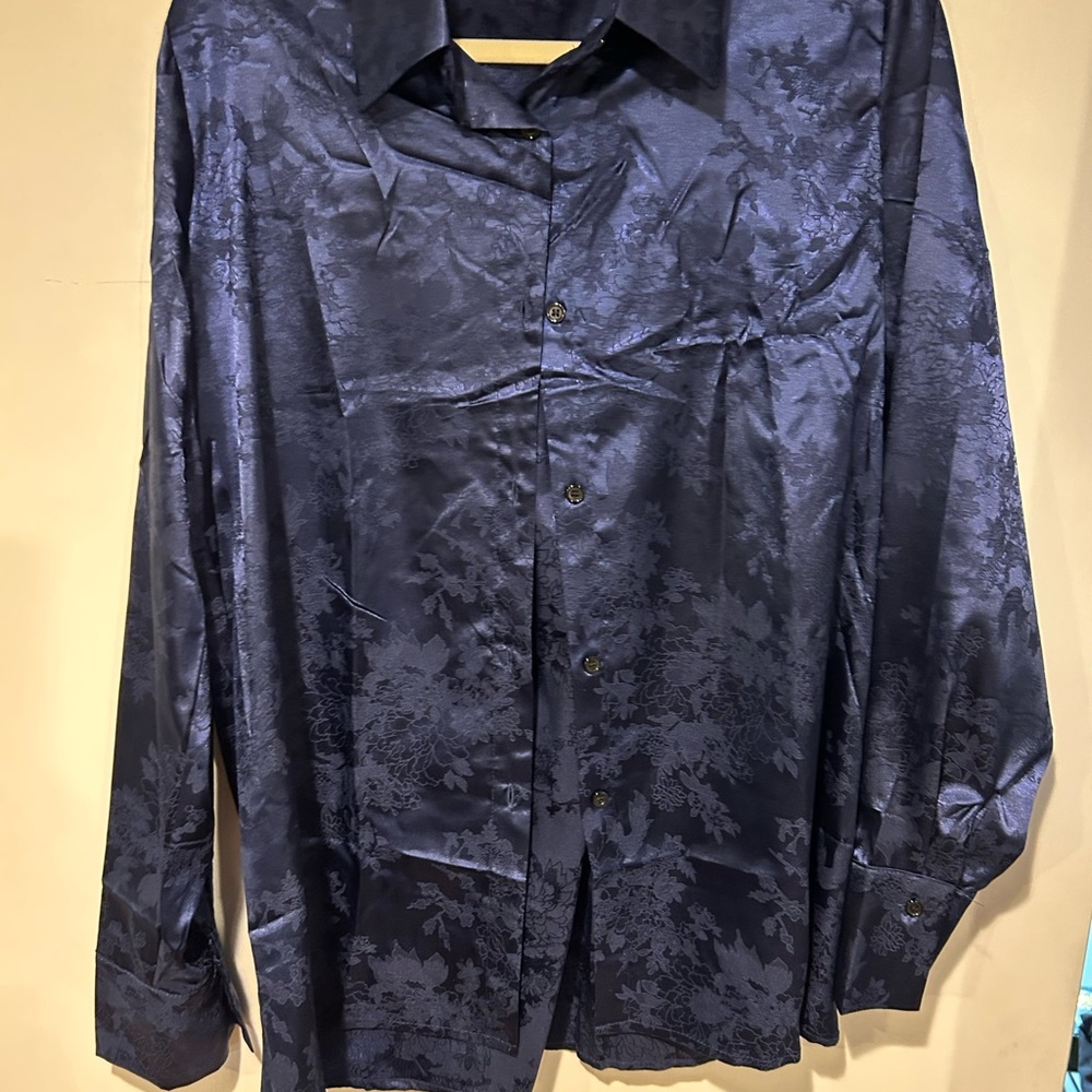 Blue Satin Blouse with Lustrous Finish